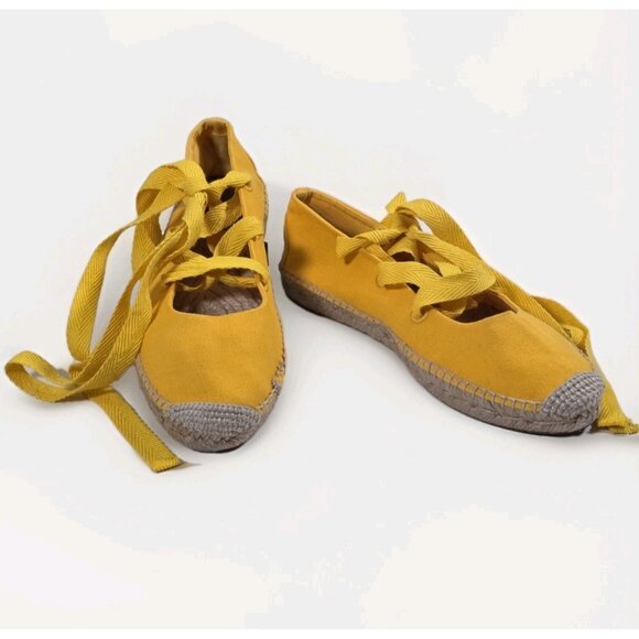 Polo Ralph Lauren Espadrilles Women US 8 Yellow Lace Up Flat Jute Canvas Preppy - Picture 2 of 16
